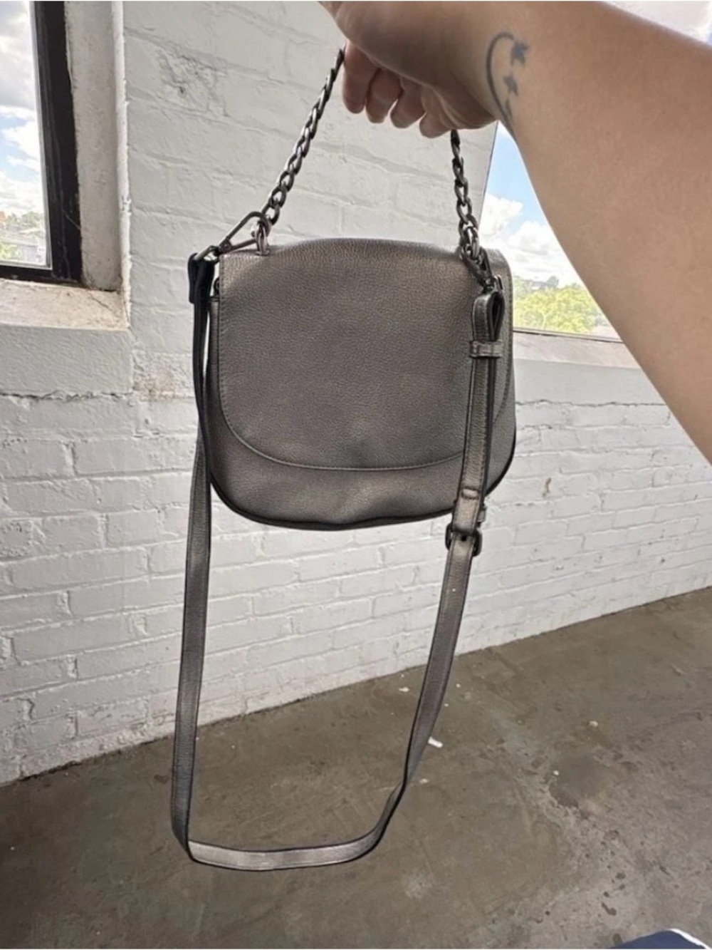 a new day Metallic Gray Saddle Crossbody Bag